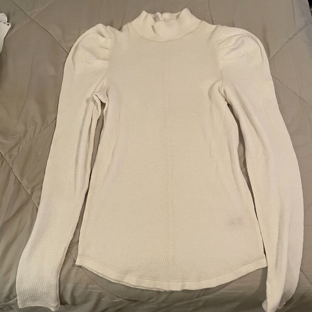 Free People NWT Puffy Sleeve Mock Turtleneck- Ivory